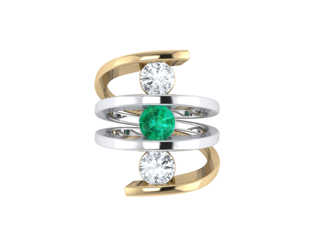 Two-tone emerald and diamond spiral ring