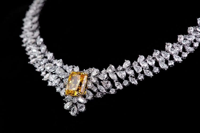 Stunning diamond necklace with yellow stone centerpiece