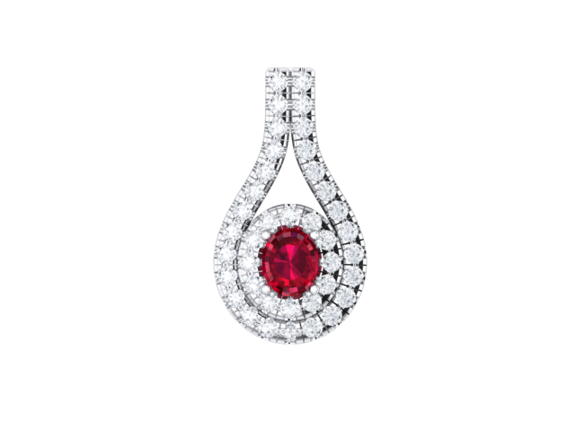 Ruby and diamond halo pendant
