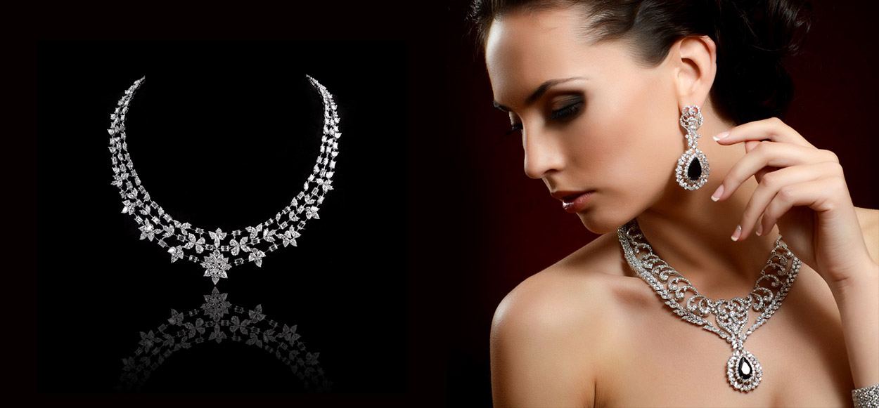 Woman wearing a fine diamond necklace